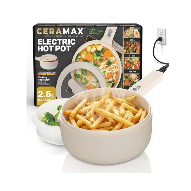 Olla eléctrica 1.5 L con tapa, vaporizador y sartén de cerámica 2 en 1 - Miniatura 3
