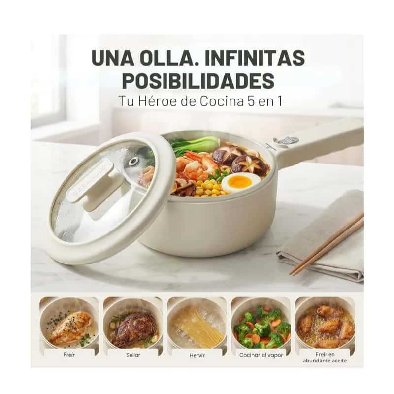 Olla eléctrica 1.5 L con tapa, vaporizador y sartén de cerámica 2 en 1 - Miniatura 2