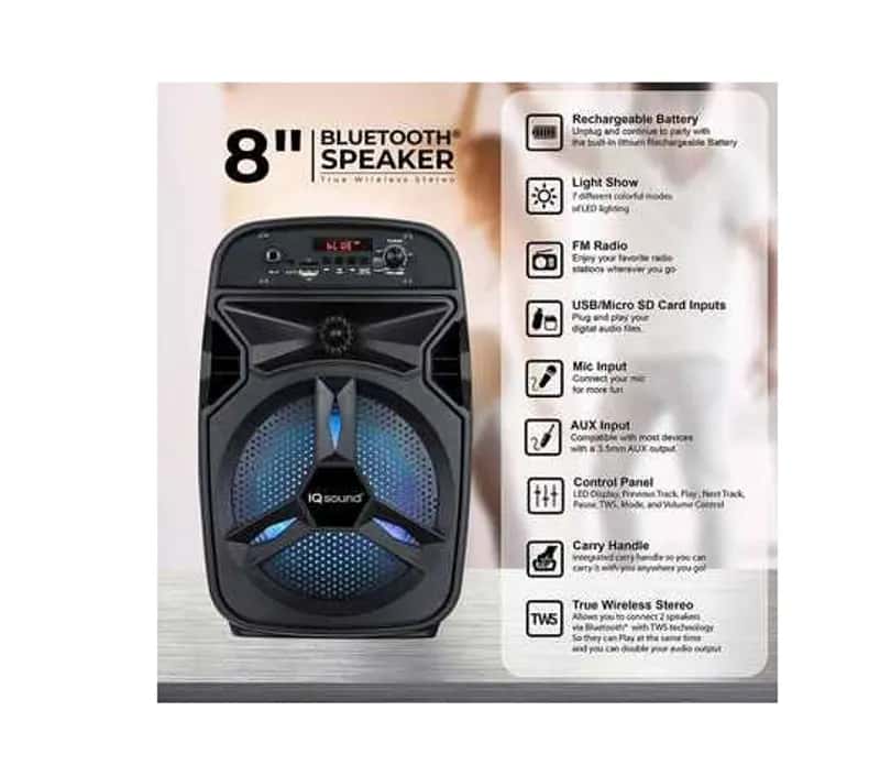 Altavoz portátil Bluetooth de fiesta IQ Sound de 8" - Miniatura 2