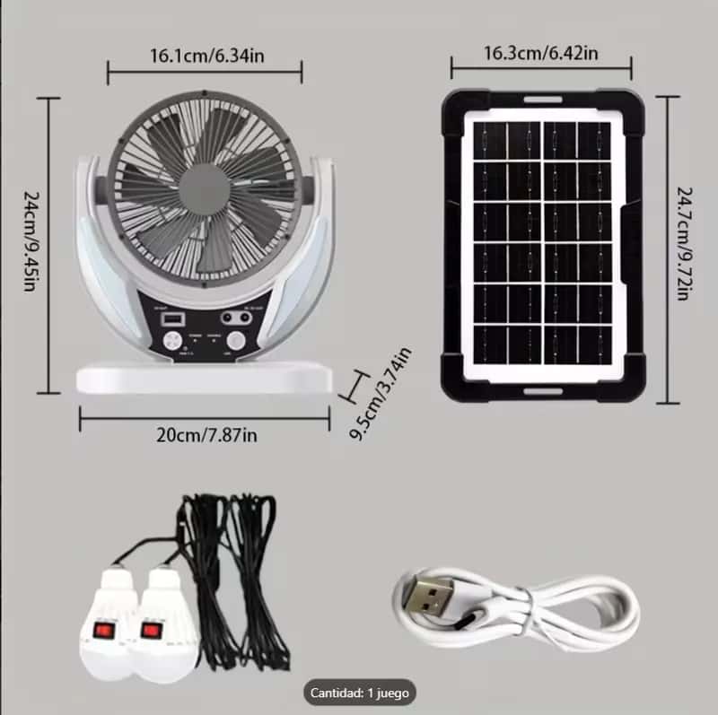 Set Emergente Ventilador, 2 Bombillas y Panel Solar - Miniatura 3