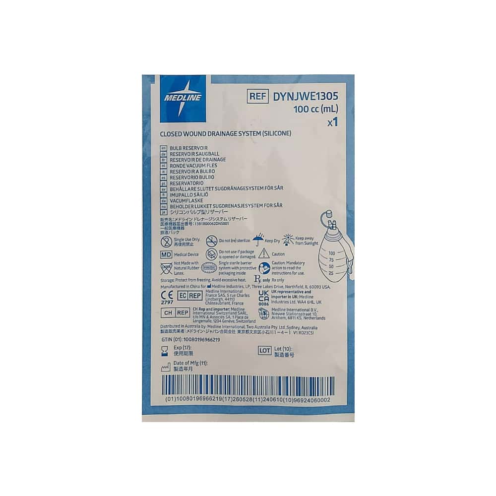 Sistema de drenaje cerrado de silicona para heridas 100 ml Medline - Miniatura 2