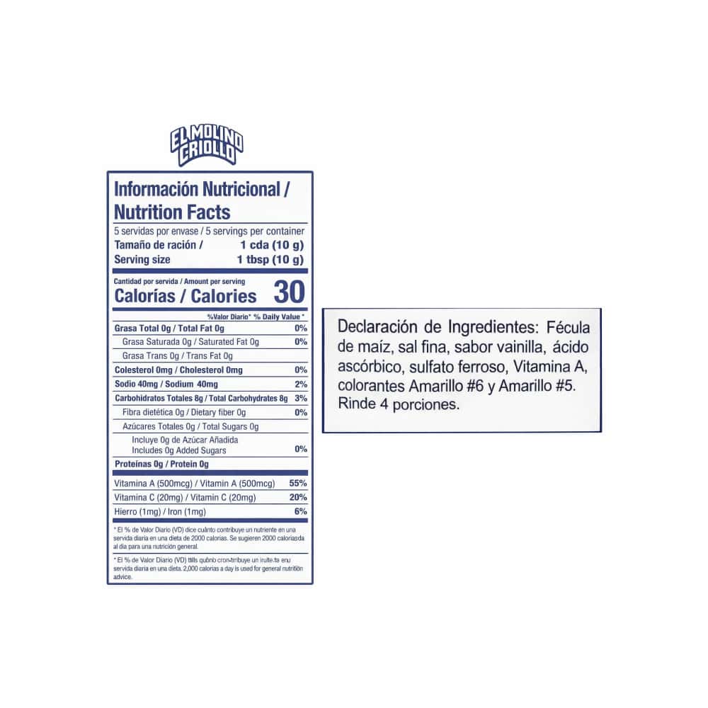 Maicena sabor vainilla El molino Criollo (2 x 50 g / 1.76 oz) - Miniatura 3