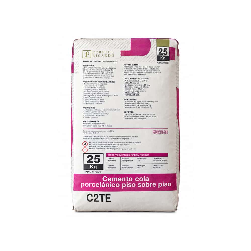 Cemento cola porcelánico C2TE Ferriol-Ricardo (25 kg / 55.11 lb) - Miniatura 2