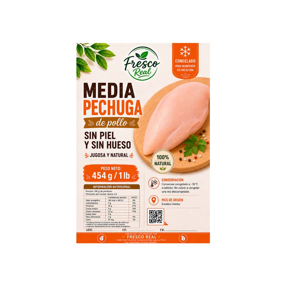 Media pechuga de pollo sin piel y sin hueso Fresco Real (454 g / 1 lb) - Miniatura 2