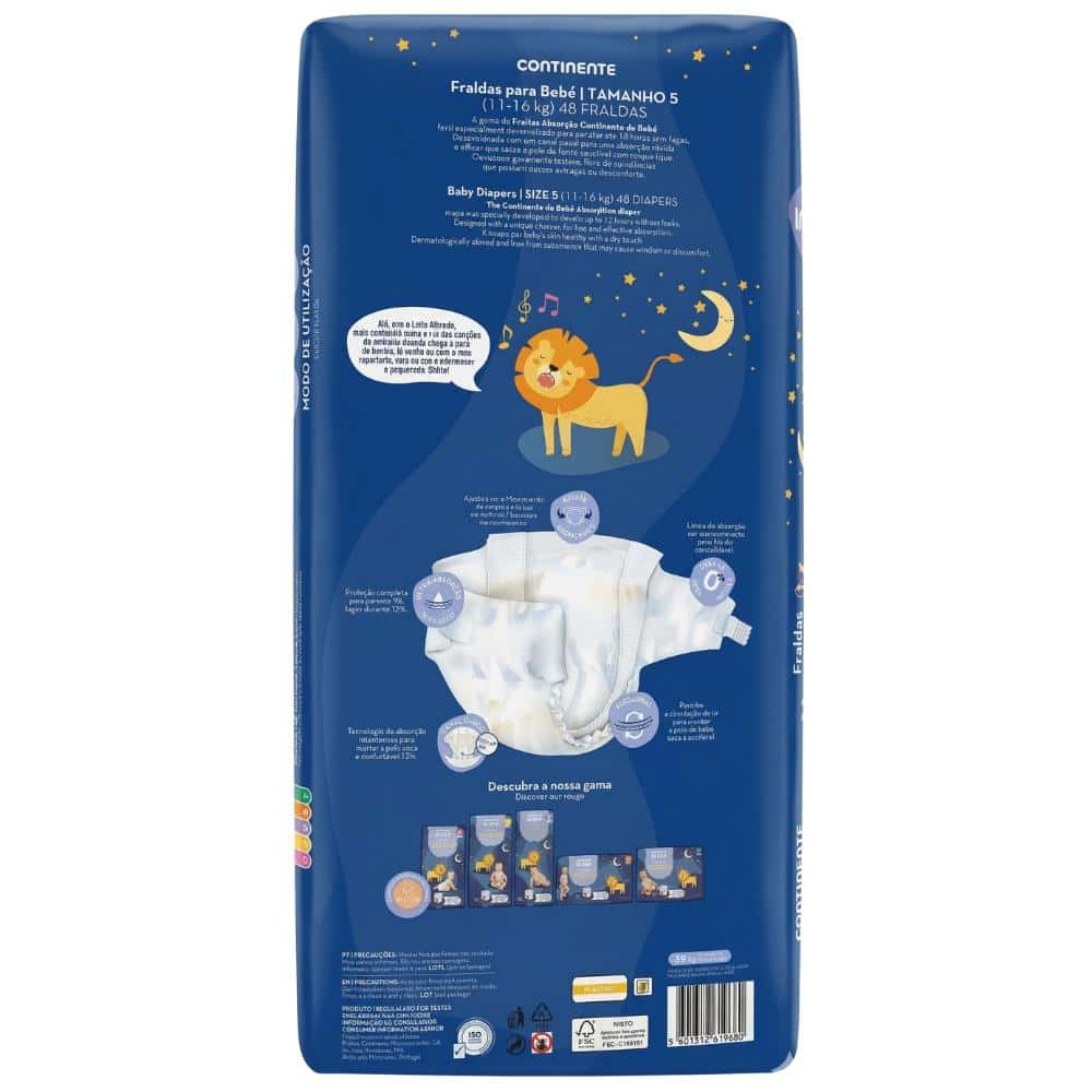 Pañales Absorbentes para bebés de 11 - 16 kg, Talla 5, Continente do Bebé (48 U) - Miniatura 2