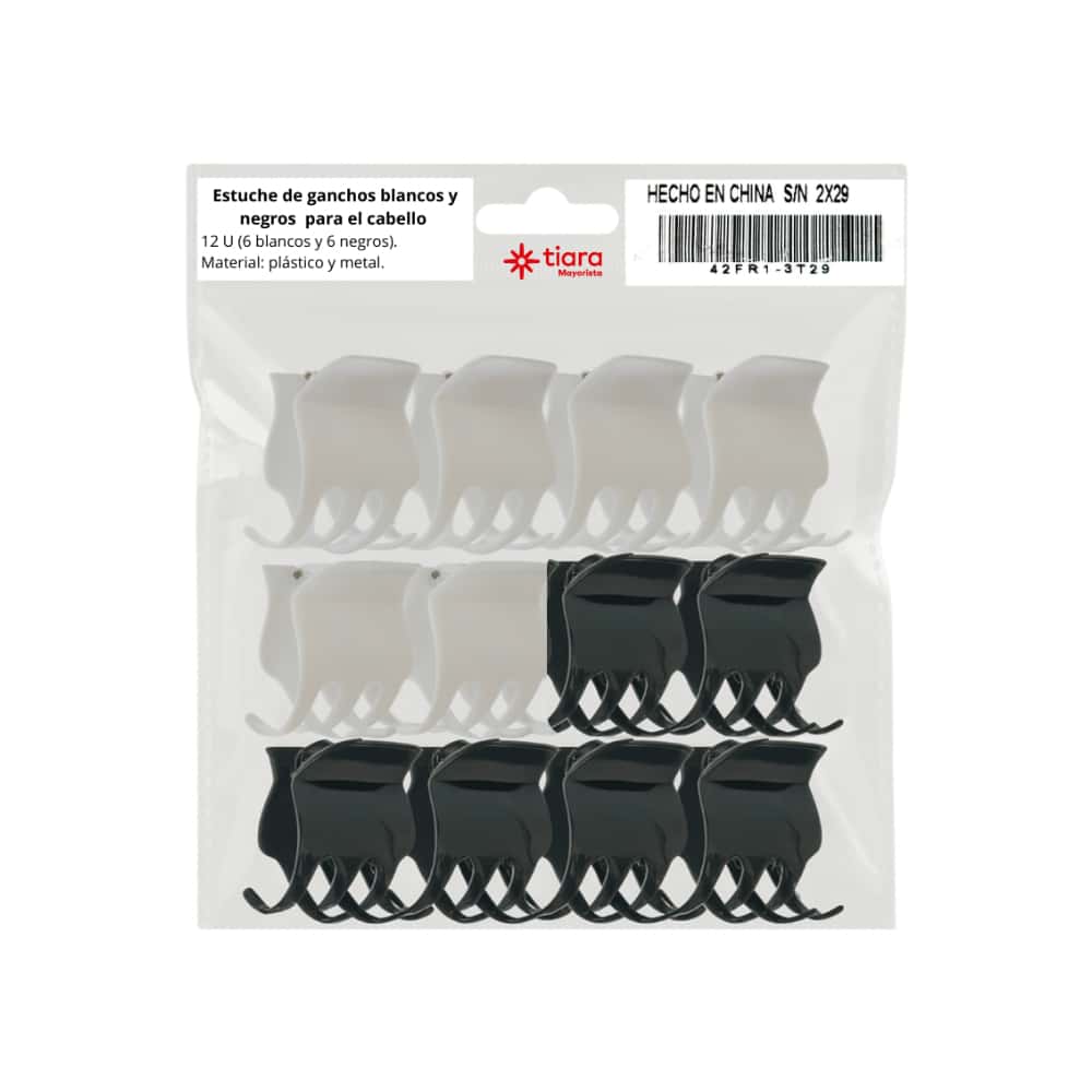 Estuche de ganchos blancos y negros para el cabello Tiara (12 U) - Miniatura 2
