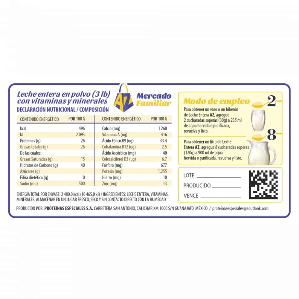 Leche entera AZ Mercado-Familiar (1.36 kg / 3 lb) - Miniatura 3