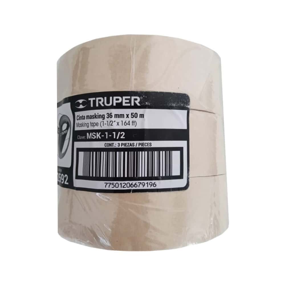 Conjunto de 3 masking tape 36 mm x 50 m Truper - Miniatura 2