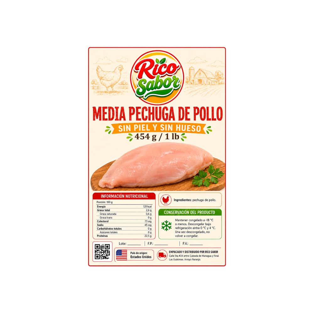 Media pechuga de pollo sin piel y sin hueso Rico Sabor (454 g / 1 lb) - Miniatura 2