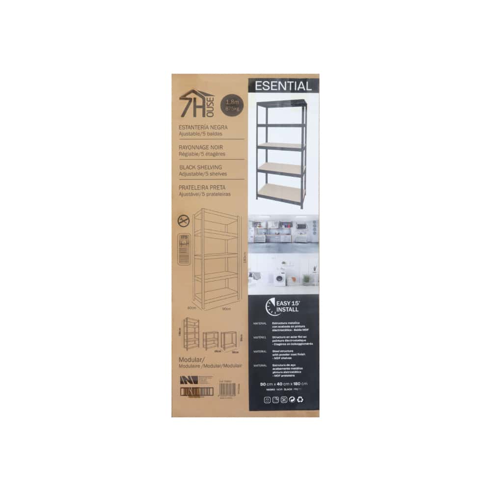 Estantería negra ajustable de 5 baldas 7 House - Miniatura 6