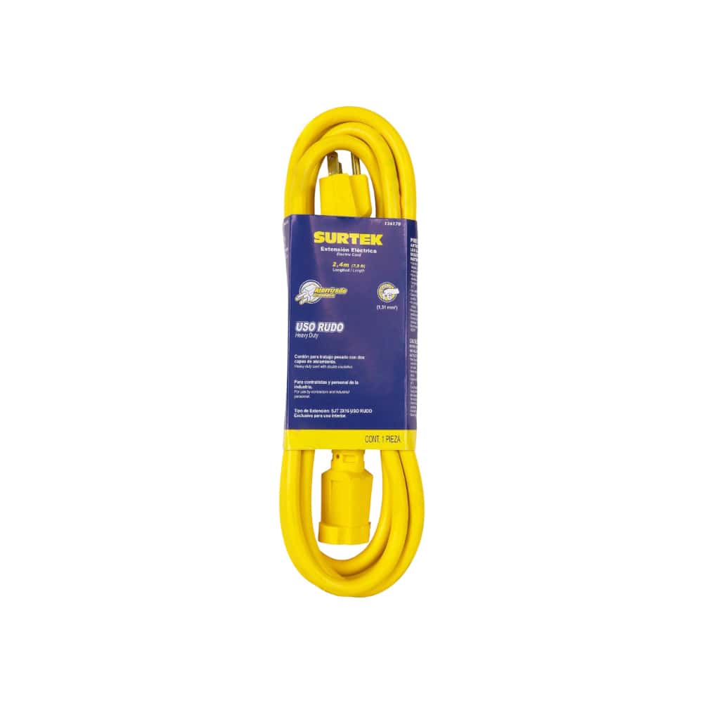 Extensión eléctrica uso rudo color amarillo 2.4 m Surtek 136170 - Miniatura 2