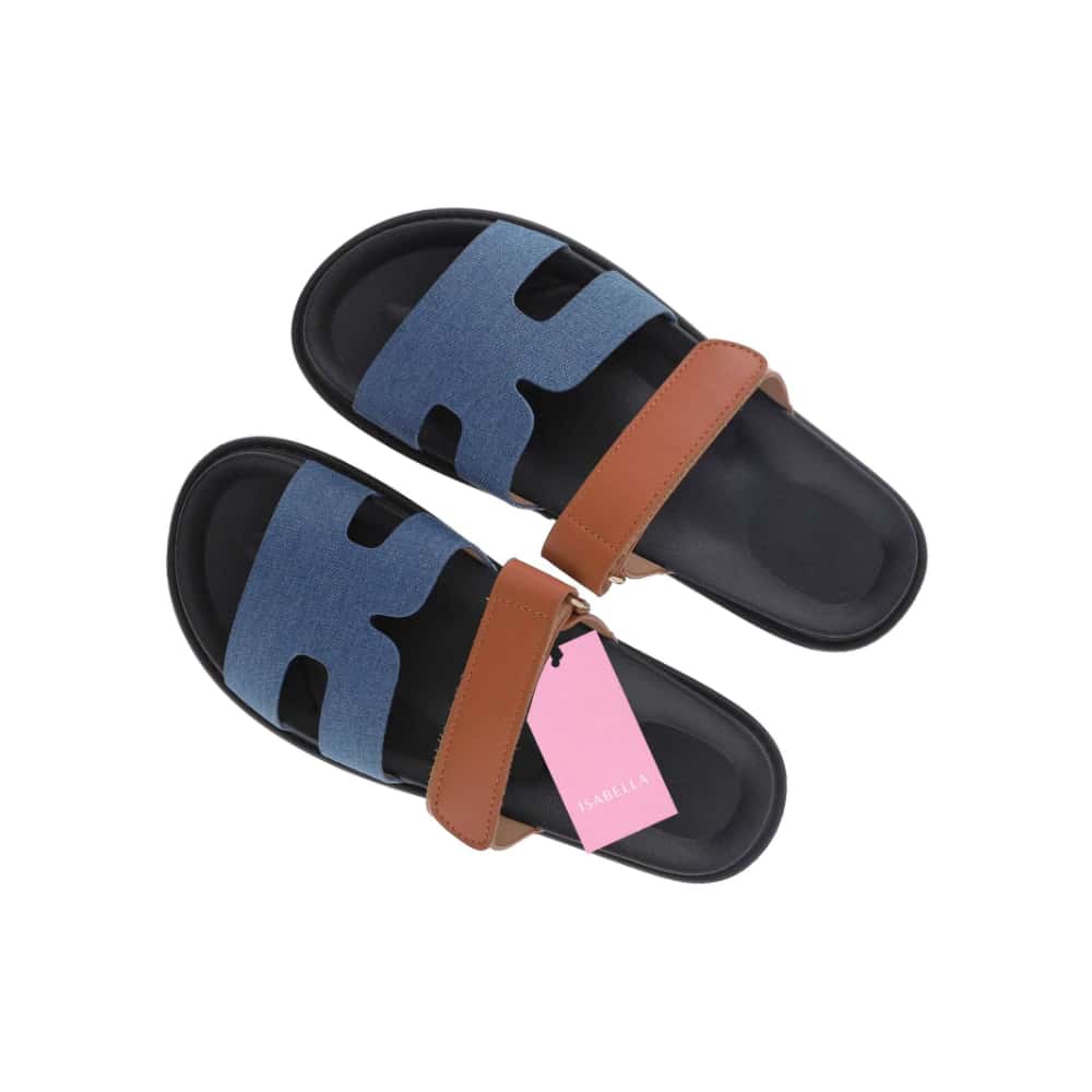 Sandalias planas Blue Jeans y marrón con tira ajustable para mujer Isabella (Talla 40) - Miniatura 2