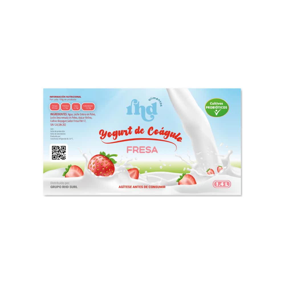 Yogurt probiótico de coágulo sabor fresa RHD (1.4 L) - Miniatura 3