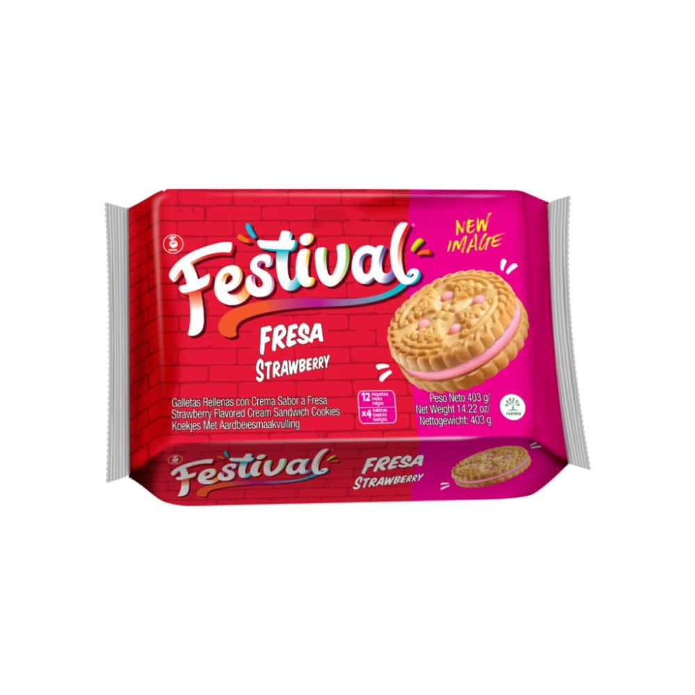 Galletas dulces rellenas con crema sabor a fresa Festival (403 g / 14.2 oz) - Miniatura 1
