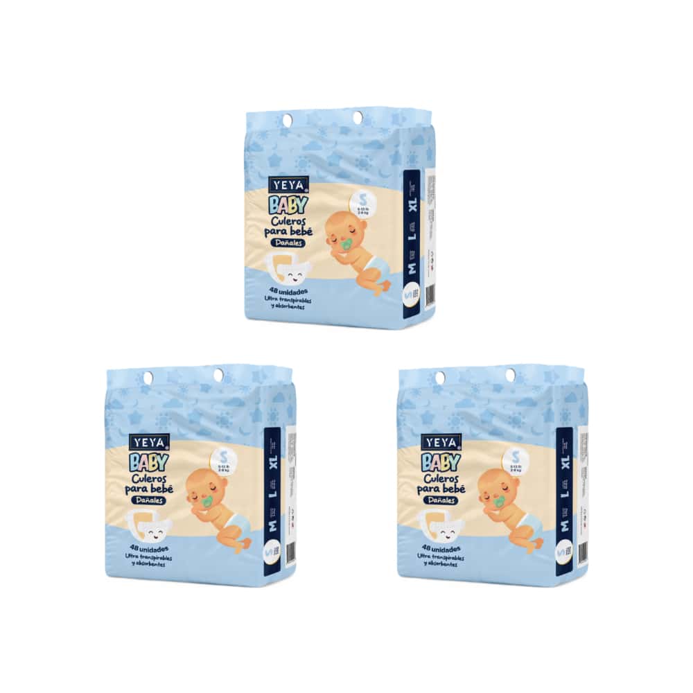 Pañales desechables para bebé talla S YEYA (3 x 48 U) - Miniatura 1