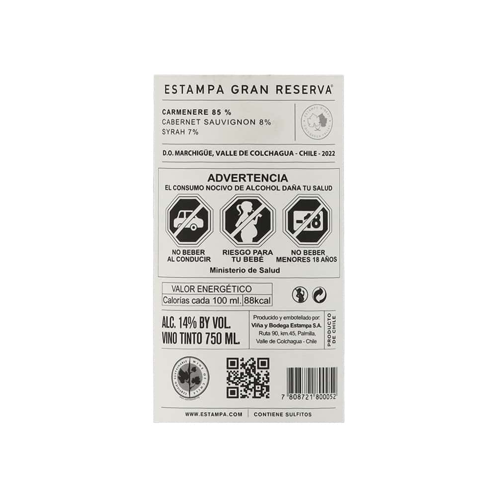 Vino tinto Carmenere Gran Reserva Estampa (750 ml) - Miniatura 3