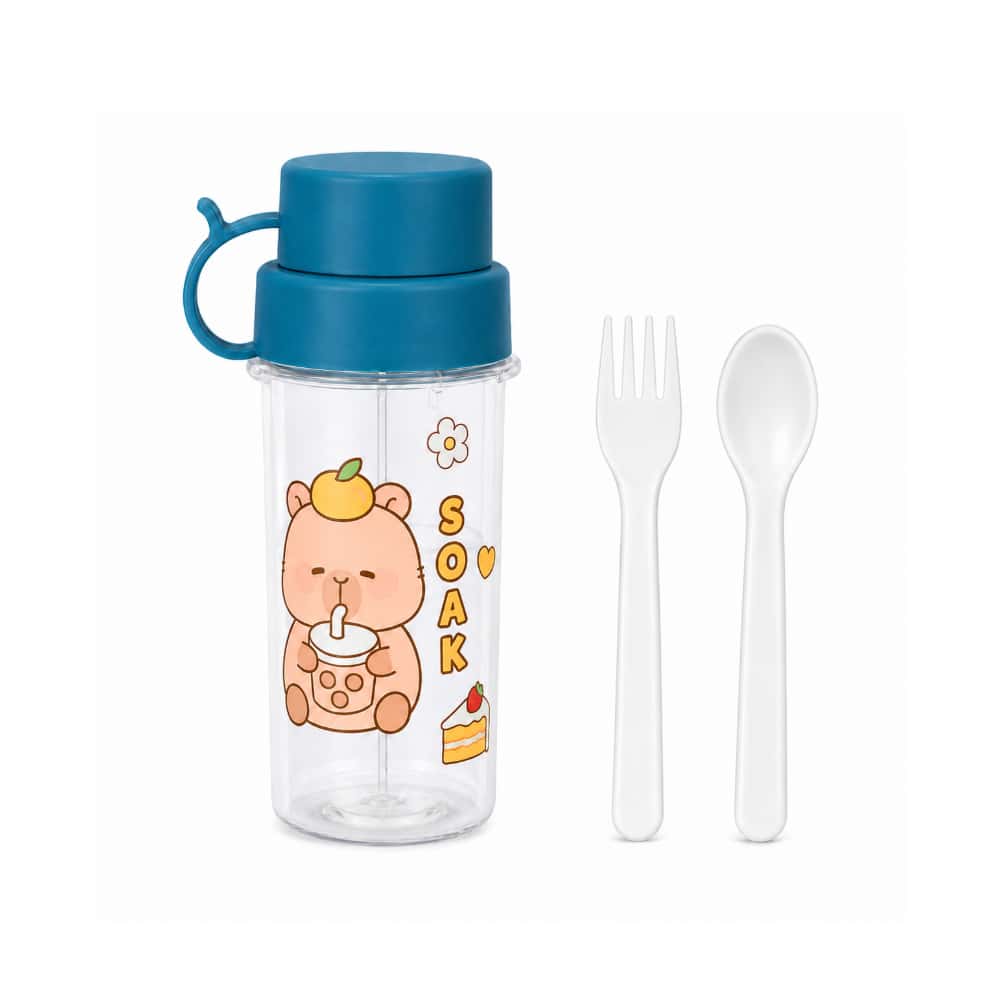 Set de almuerzo infantil con diseño de osos y cerdos, botella y cubiertos, MRC (1 U) - Miniatura 2