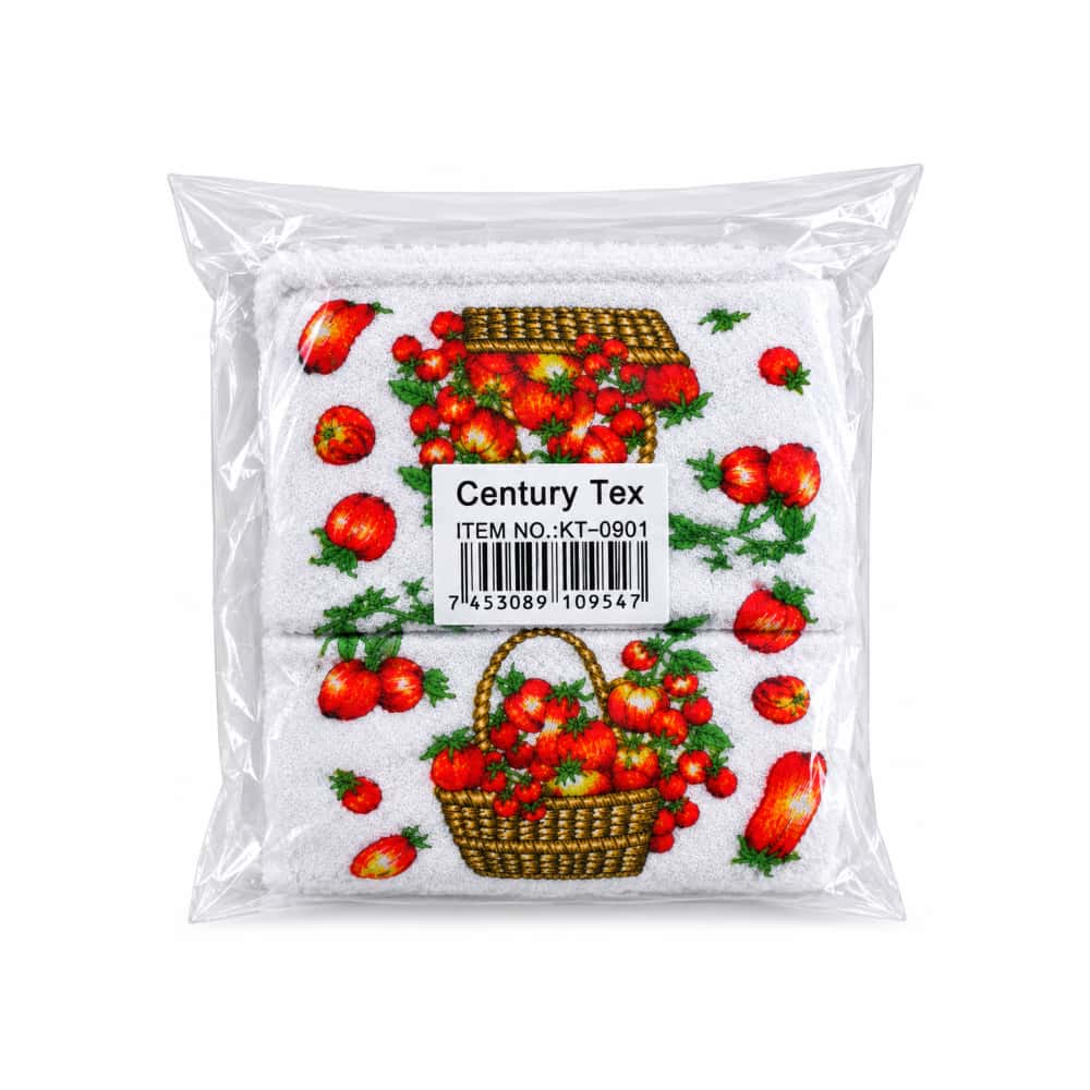 Toalla de cocina blanca decorativa con estampado de cestas con tomates 30 cm x 50 cm Century Tex - Miniatura 2