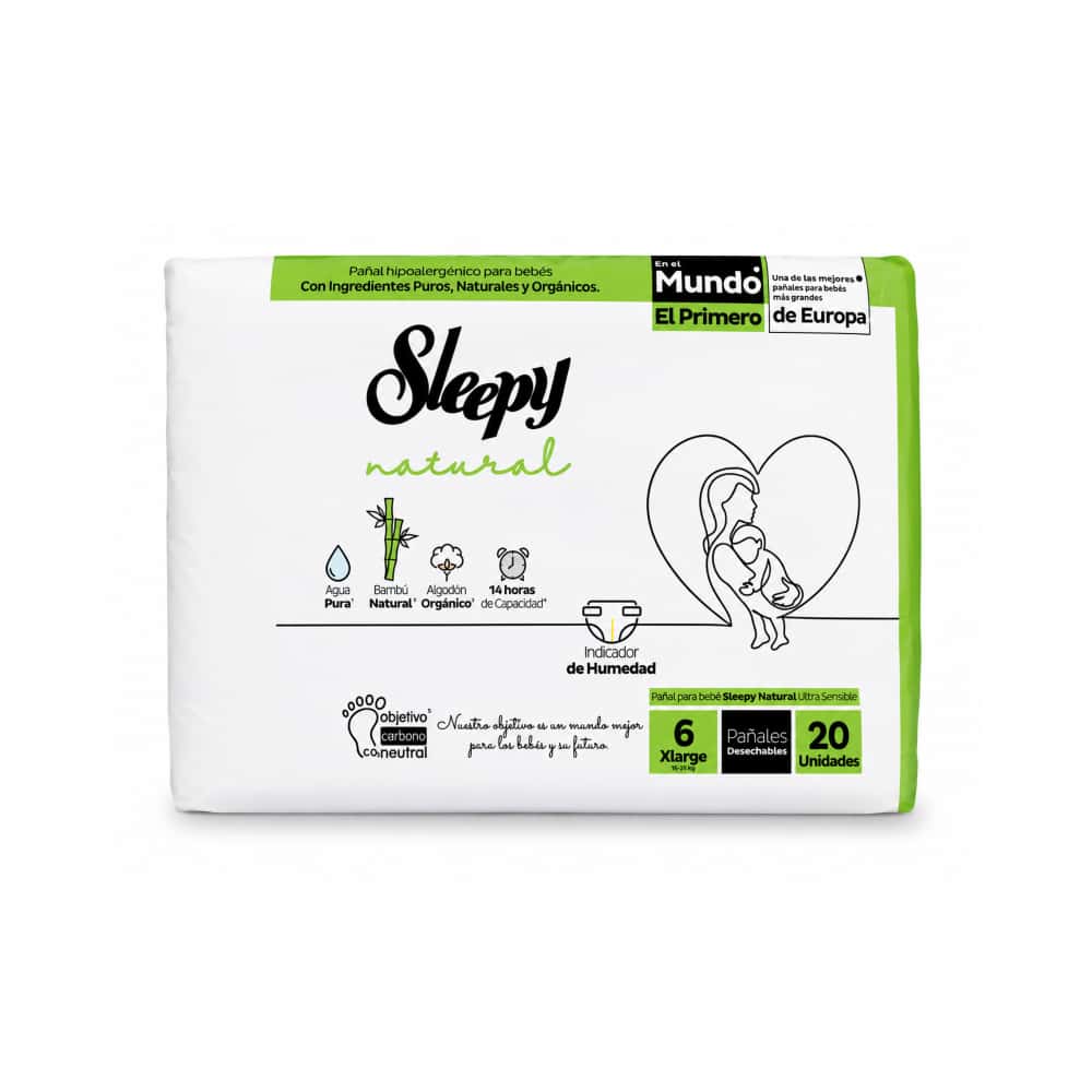 Pañal hipoalergénico para bebés XL Etapa 6 Sleepy natural (20 U) - Miniatura 1