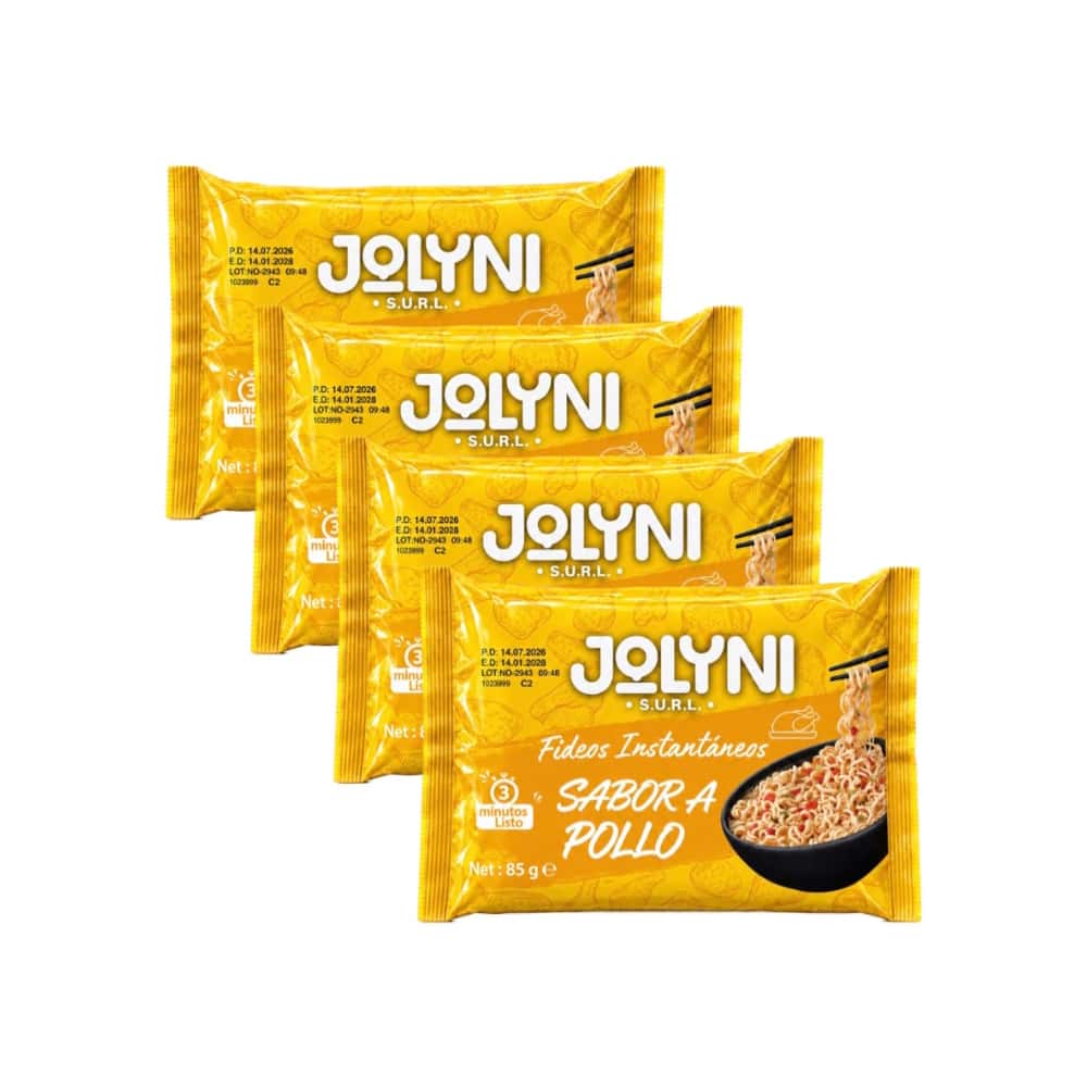 Sopa de fideos instantáneos sabor pollo Jolyni (4 x 85 g / 3 oz) - Miniatura 1