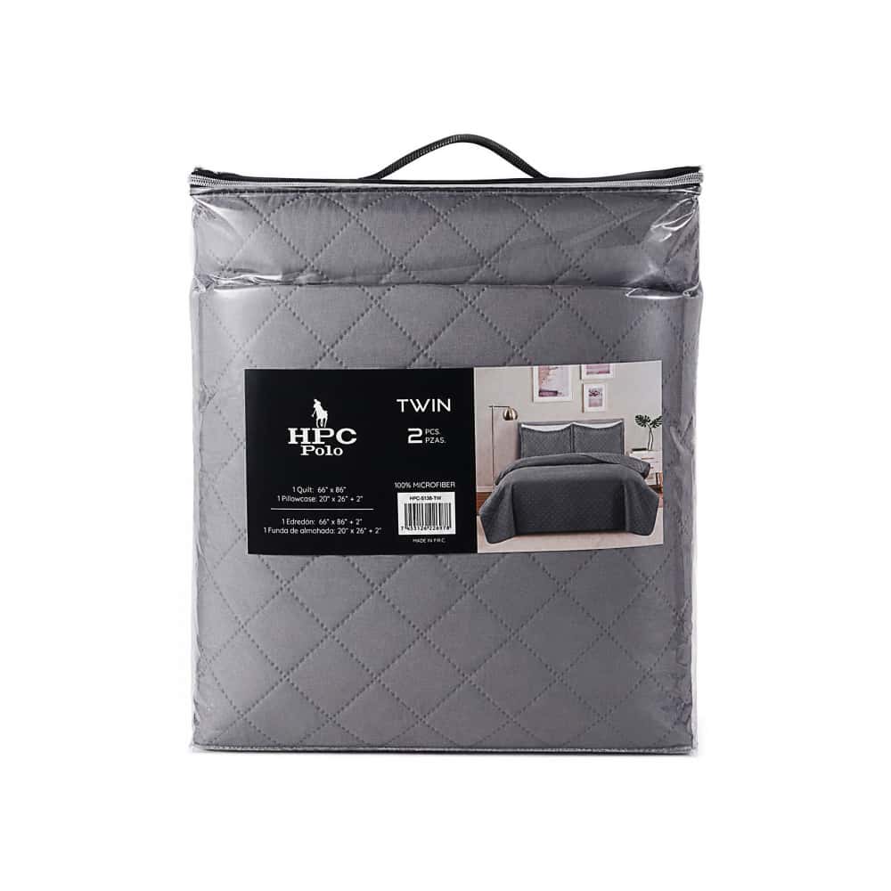 Juego de edredón individual de 2 piezas de color gris oscuro HPC Polo - Miniatura 1
