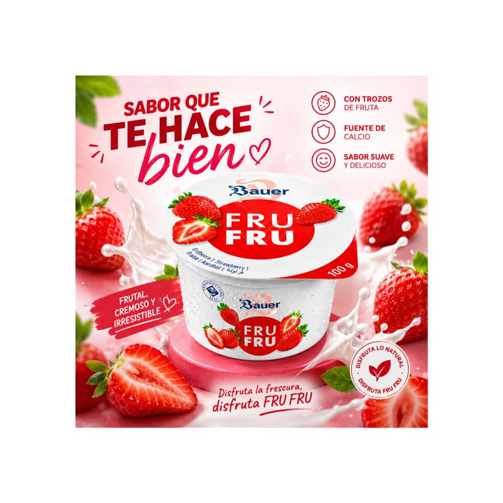 Yogur sabor fresa Bauer Fru Fru (100g / 3.53oz) - Miniatura 5