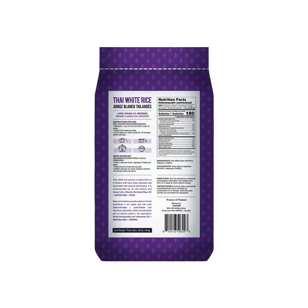 Arroz blanco de grano largo tailandés YEYA (10 kg / 22 lb) - Miniatura 2
