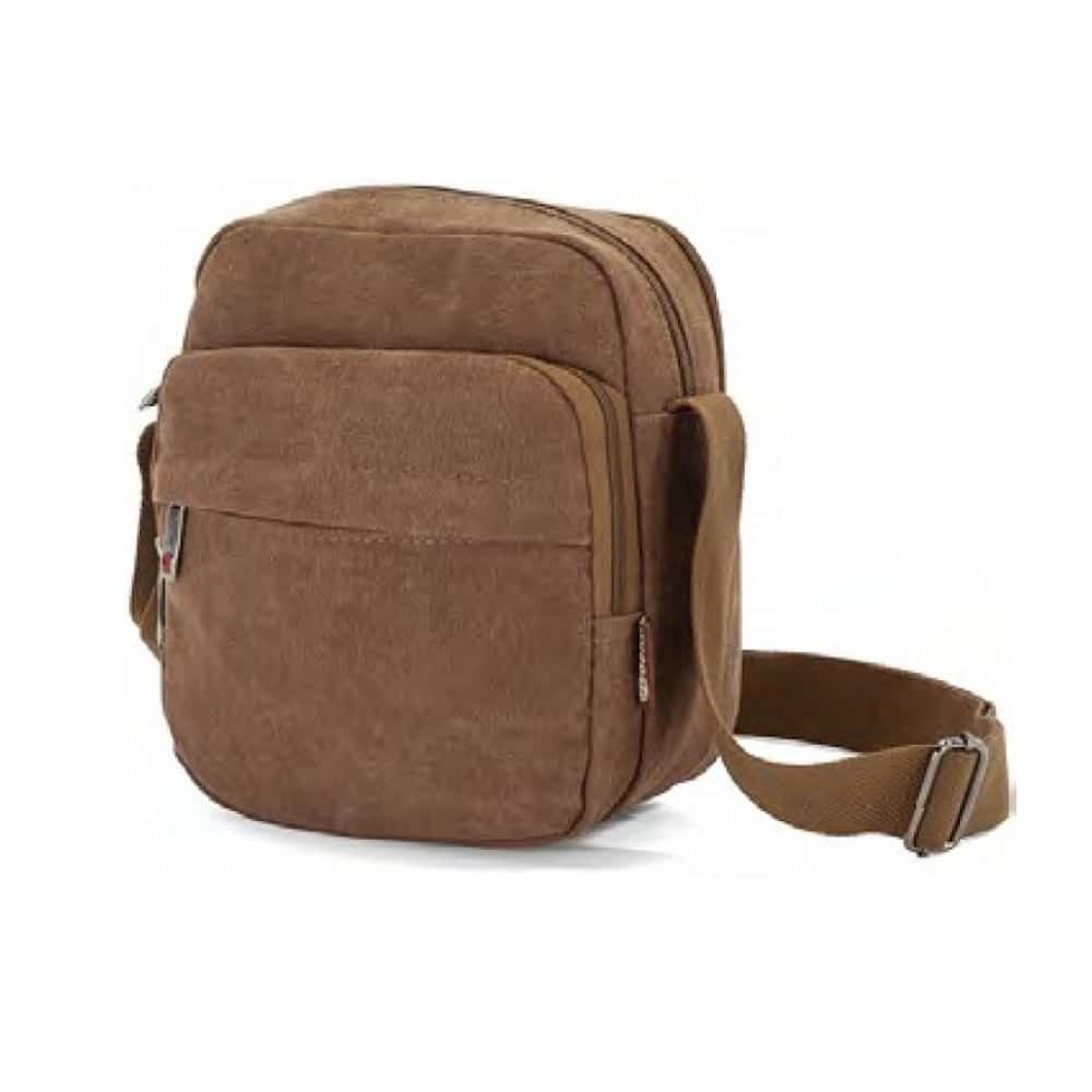 Bolso bandolera carmelita de lona con zíper Benzi - Miniatura 5
