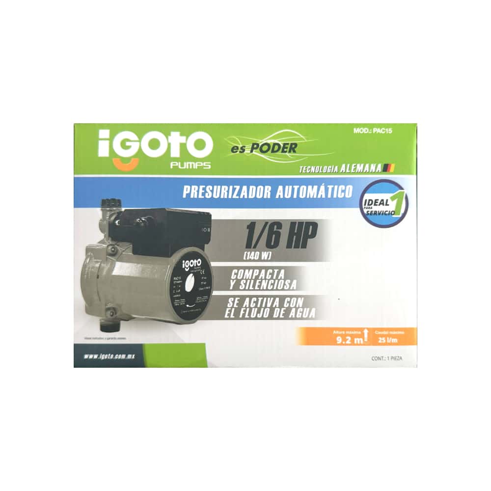 Bomba presurizadora de agua 1/6 Hp Igoto PAC15 - Miniatura 6