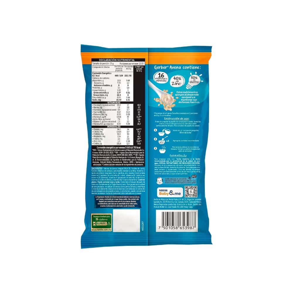 Cereal seco para lactantes de avena adicionado con vitaminasa partir de los 6 meses Gerber (200 g / 7.05 oz) - Miniatura 2