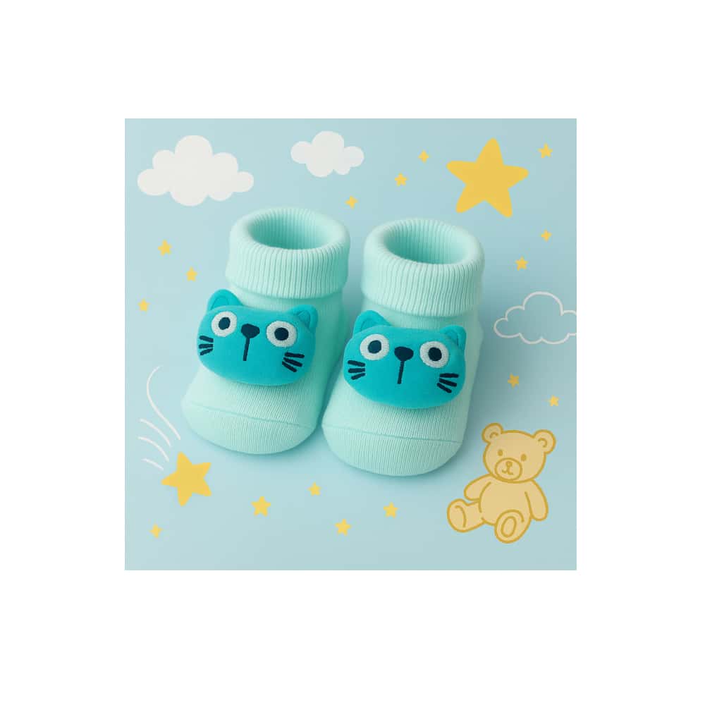 Par de calcetines de color celeste con sonajero de peluche para bebé Ayaydin Miroglio - Miniatura 3