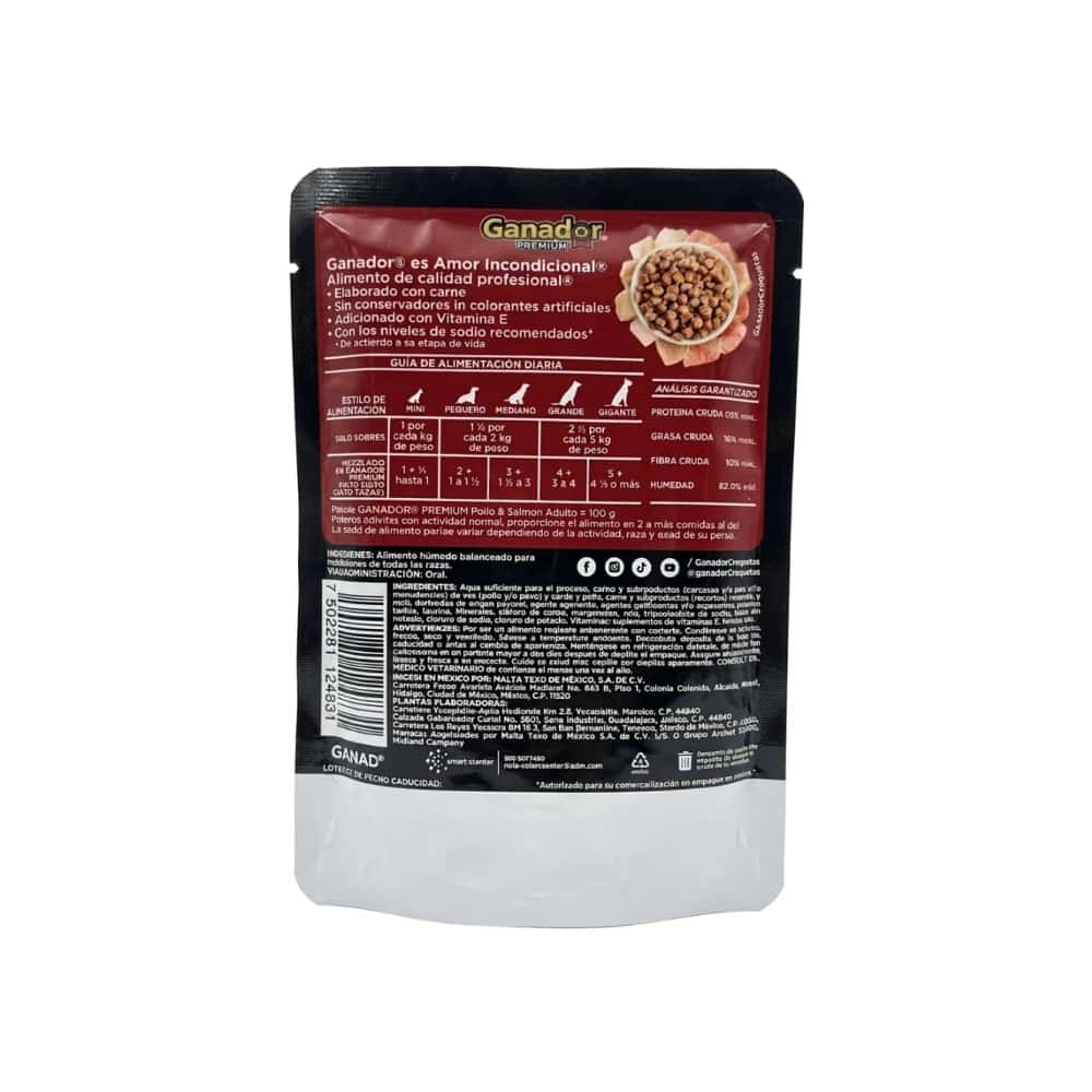 Alimento húmedo balanceado para perros adultos con pollo y salmón Ganador Premium (100 g / 3.52 oz) - Miniatura 2