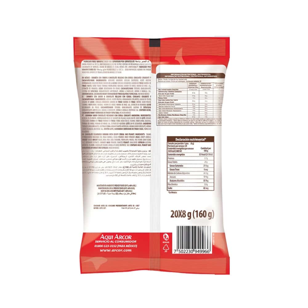 Bombón sabor chocolate relleno de cereal crujiente y maní Nikolo Stick Arcor (20 x 8 g ) - Miniatura 6