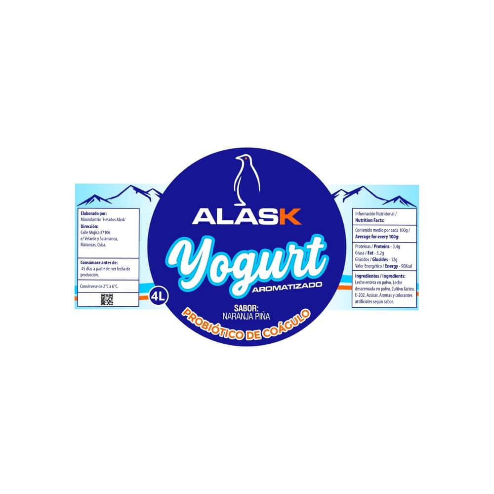 Yogurt probiótico de coágulo sabor naranja piña Alask (4 L) - Miniatura 2