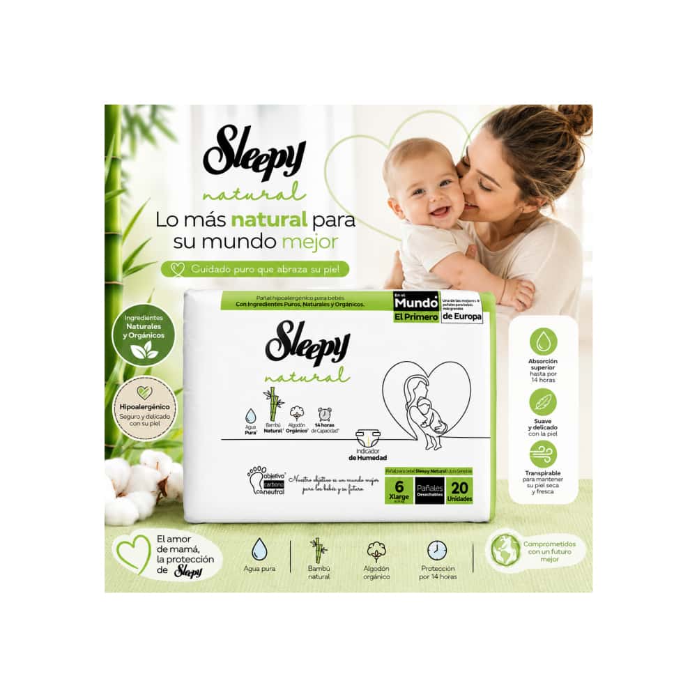 Pañal hipoalergénico para bebés XL Etapa 6 Sleepy natural (20 U) - Miniatura 4