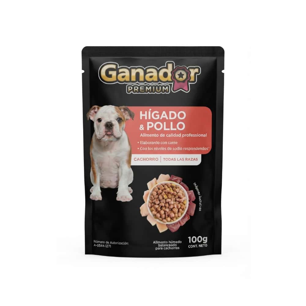 Alimento húmedo para cachorro toda raza trozos de carne en salsa hígado y pollo Ganador Premium (100 g / 3.5 oz) - Miniatura 4