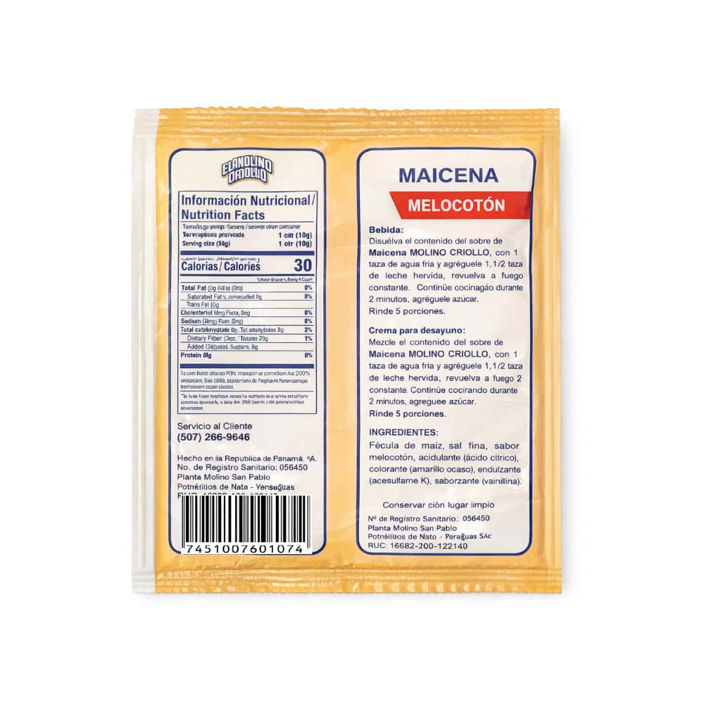 Maicena sabor melocotón El molino Criollo (4 x 50 g / 1.76 oz) - Miniatura 2