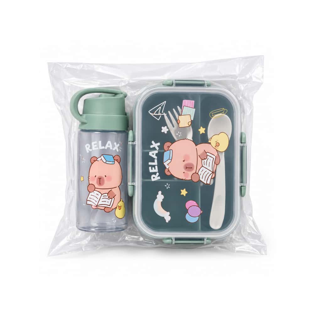 Set de almuerzo infantil con botella plástica y cubiertos Relax (1 U) - Miniatura 1