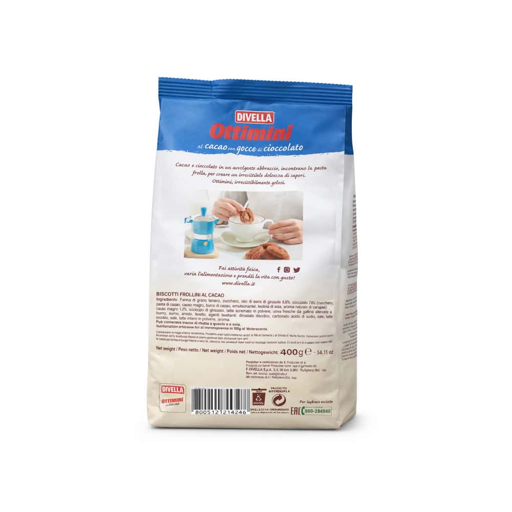 Galletas de cacao con chispas de chocolate Ottimini Divella (400 g / 14.11 oz) - Miniatura 2