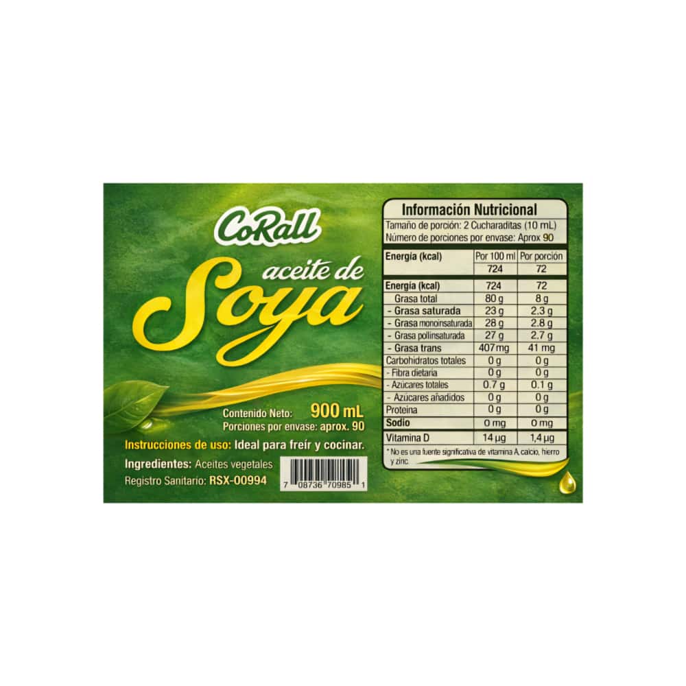 Aceite de soya CoRall (900 ml) - Miniatura 2