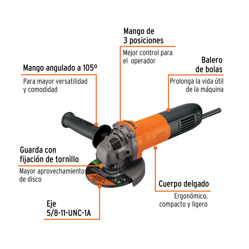 Esmeriladora angular 4-1/2" 700W Truper ESMA-4-1/2A12 - Miniatura 4