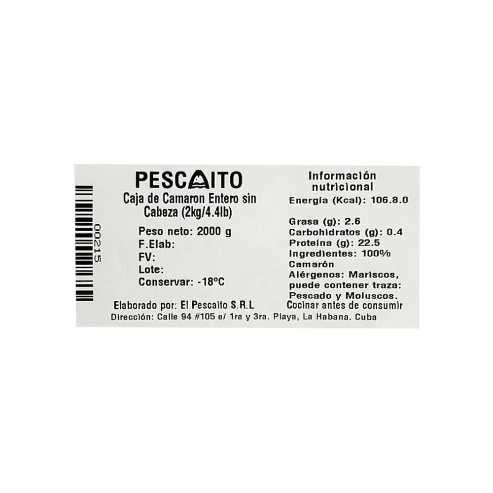 Caja de camarones entero sin cabeza Pescaito (2 kg / 4.4 lb) - Miniatura 4