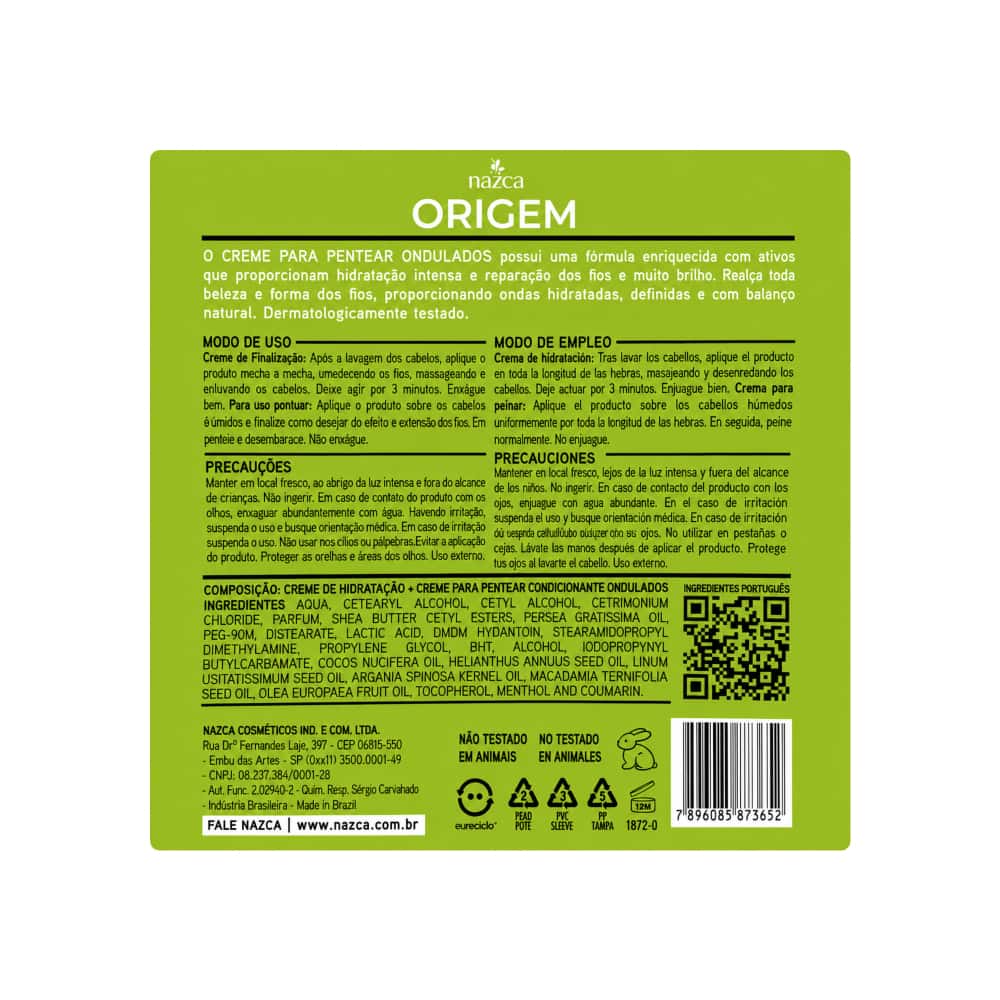 Crema 2 en 1 de hidratación y peinado para cabellos ondulados Nazca Origem (1 kg / 2.2 lb) - Miniatura 3