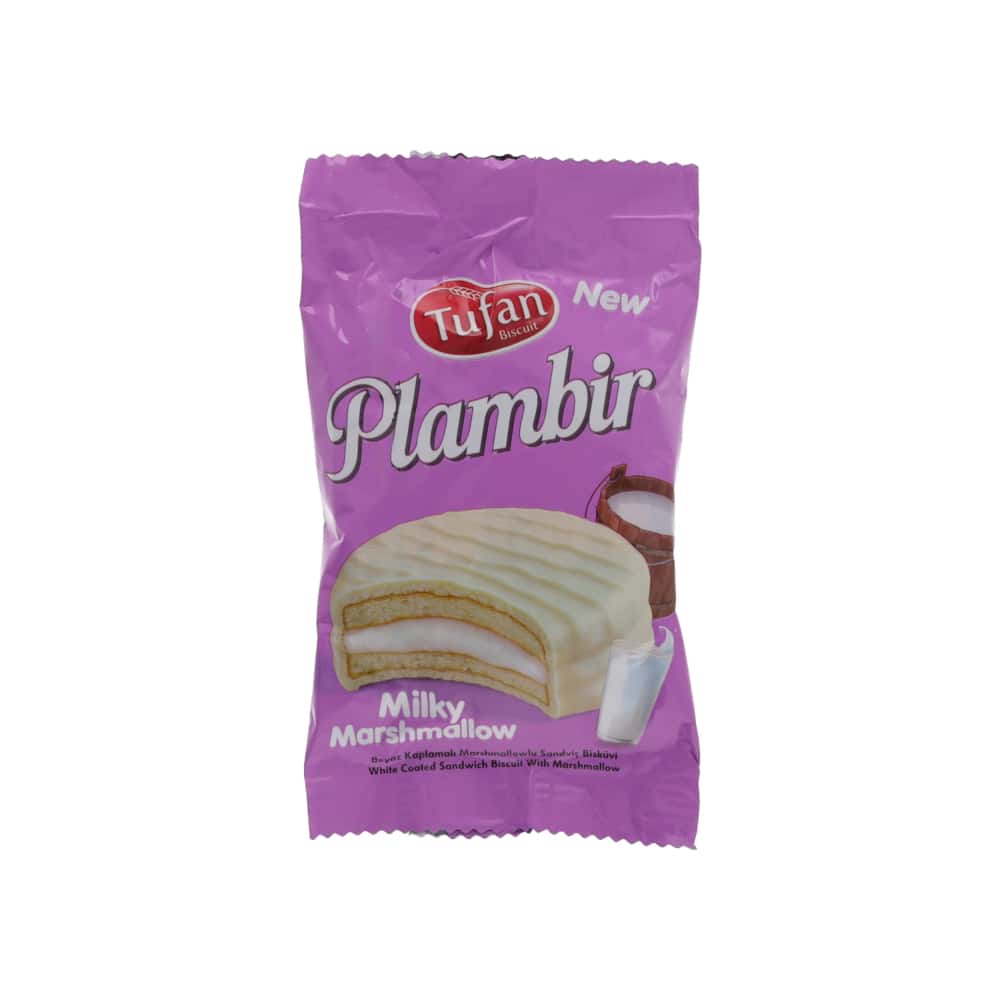 Pastel sándwich cubierto de chocolate blanco con malvavisco y leche Tufan Plambir (25 g) - Miniatura 1