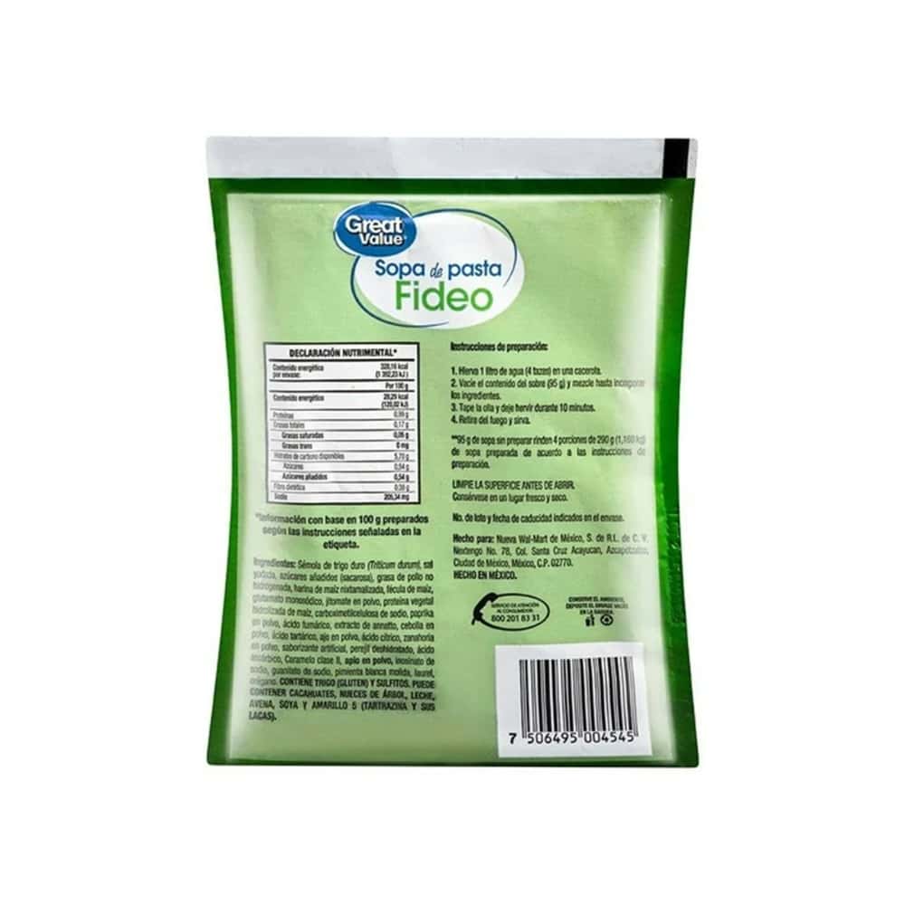Sopa pasta de fideos Great Value (95 g / 3.35 oz) - Miniatura 4