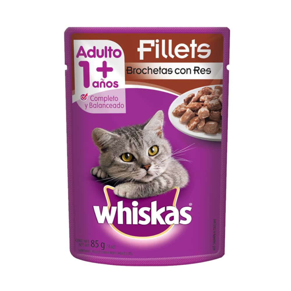 Comida para gatos adultos de brochetas con res Whiskas (85 g / 2.99 oz) - Miniatura 1