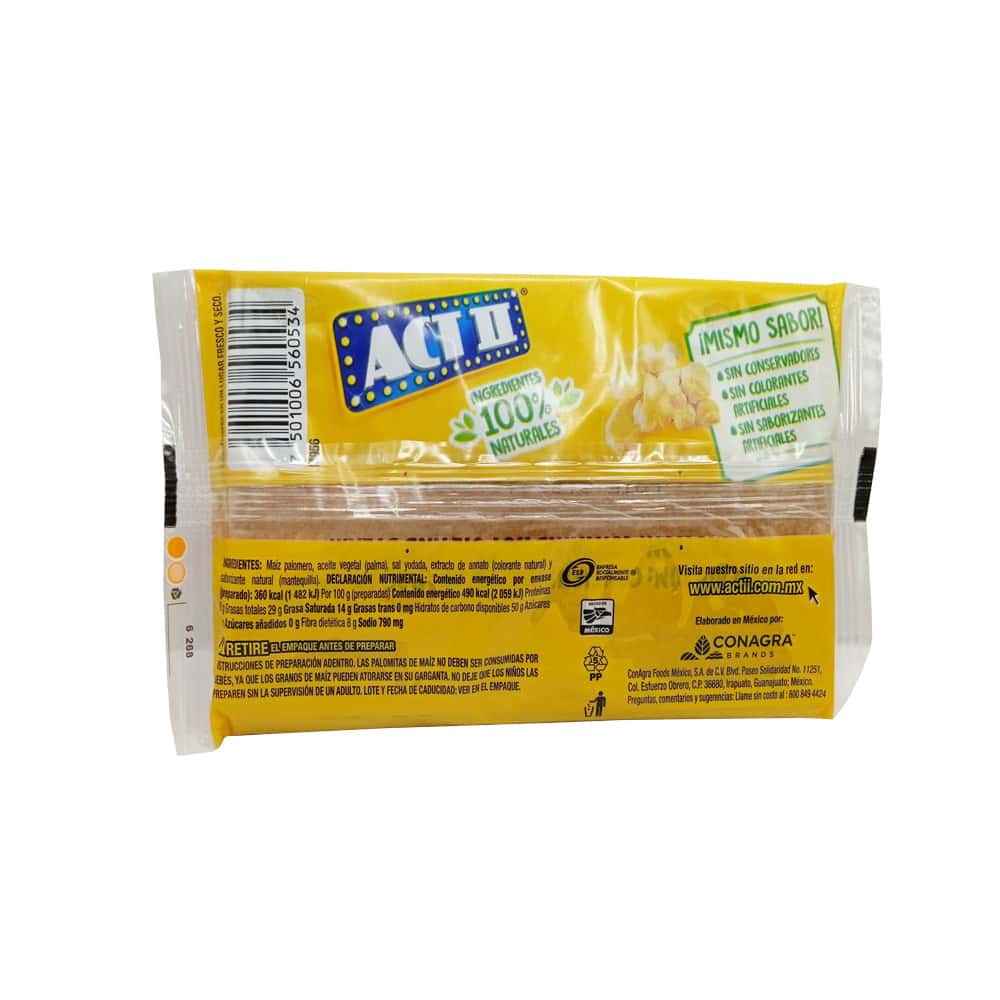 Palomitas de maíz sabor extra mantequilla para microondas ACT II (87 g / 3.06 oz) - Miniatura 4