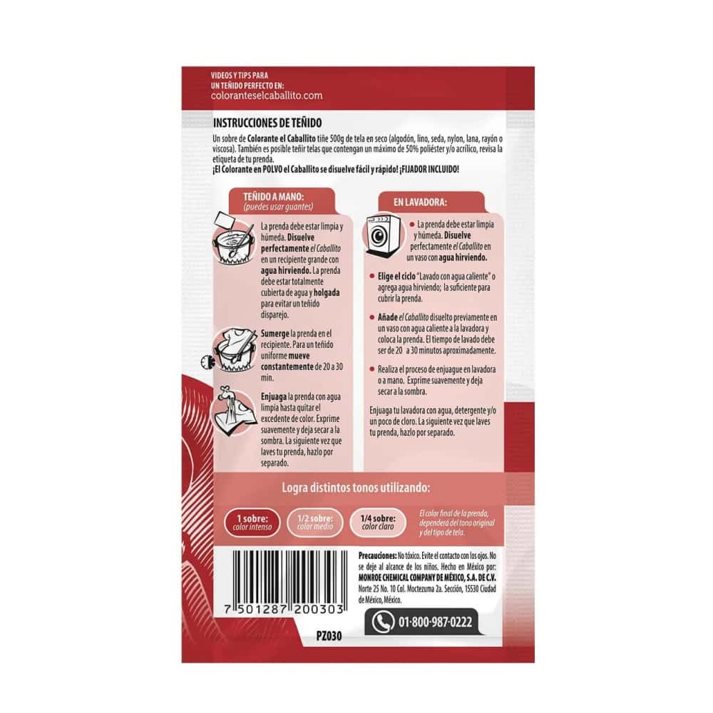 Colorante para ropa rojo granada El Caballito (16 g) - Miniatura 2