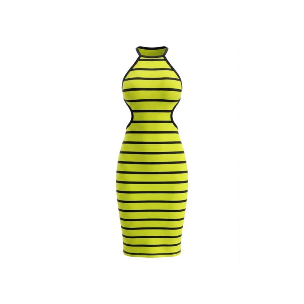 Vestido ajustado con estampado de rayas horizontales verde limón y negro Torbex (Talla única) - Miniatura 1