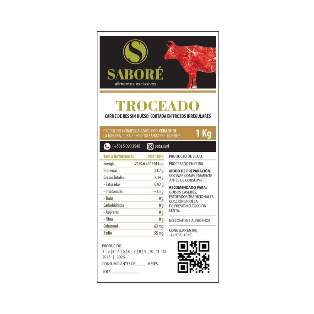 Carne de res de segunda troceada Saboré (1 kg / 2.2 lb) - Miniatura 3